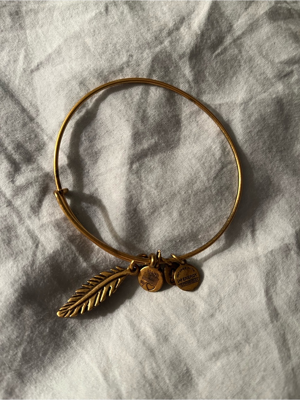 Alex and Ani Gold Feather Charm Bangle Bracelet
